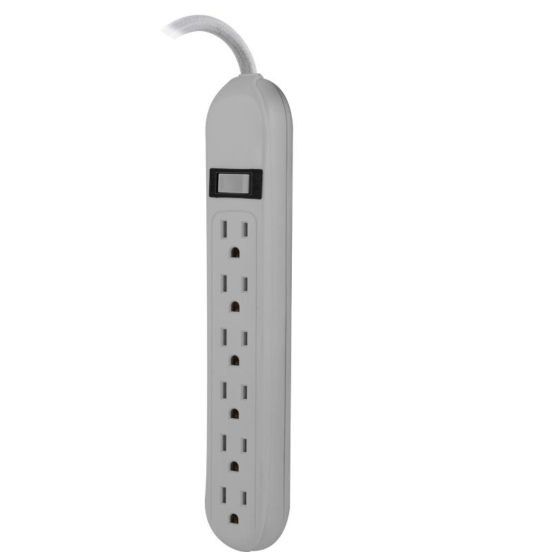 Cordinate 6 Outlet Grounded Power Strip with 3&#39; Braided Cord White/Gray, 3 of 8
