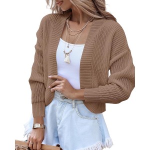 Womens Rib Knit Cardigna Latern Sleeve Open Front Swetaer Cardigan Drop Shoulder Color Block Chunky Cardigans for Women - 1 of 4