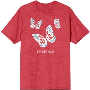 Americana Freedom Butterflies Men's Red Heather T-Shirt - 1 of 3