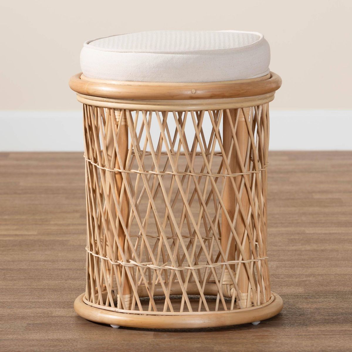 bali & pari Junius Natural Rattan Ottoman Footstool: Handcrafted, Bohemian, No Assembly Required - thumbnail 6