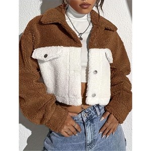 Coolmee Women's Fleece Button up Fuzzy Jacket Fleece Jackets Outerwear Fall Fashion Clothes - 1 of 4