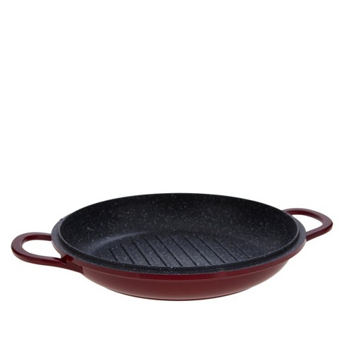 CALPHALON Square Grill Fry Pan Skillet RED Enameled Cast Iron w/ Press Lid  11”