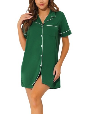 Cheibear Women's Notched Collar Button Down Pajama Shirt Dress Nightgowns :  Target