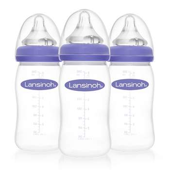 Lansinoh Baby Bottles for Breastfeeding Babies with 3 Medium Flow Nipples (Size 3M) - 8oz/3ct