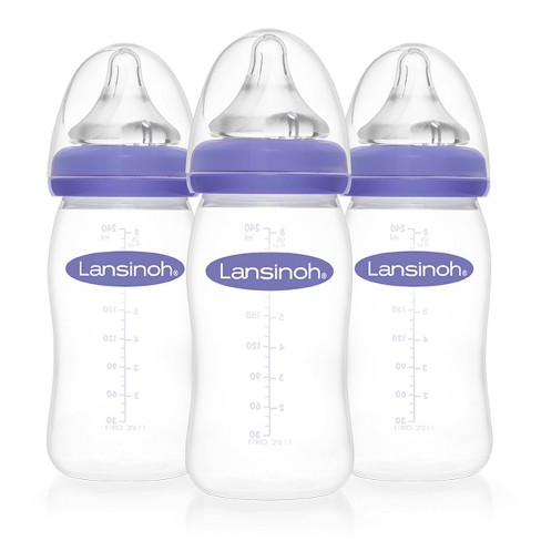 Lansinoh Baby Bottles for Breastfeeding Babies with 3 Medium Flow Nipples  (Size 3M) - 8oz/3ct