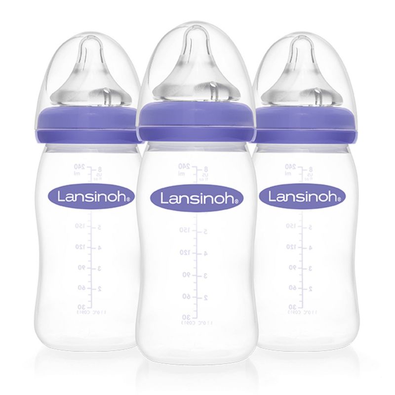 Lansinoh Baby Bottles for Breastfeeding Babies with 3 Medium Flow Nipples (Size 3M) - 8oz/3ct, 1 of 14