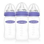 Lansinoh Baby Bottles for Breastfeeding Babies with 3 Medium Flow Nipples (Size 3M) - 8oz/3ct