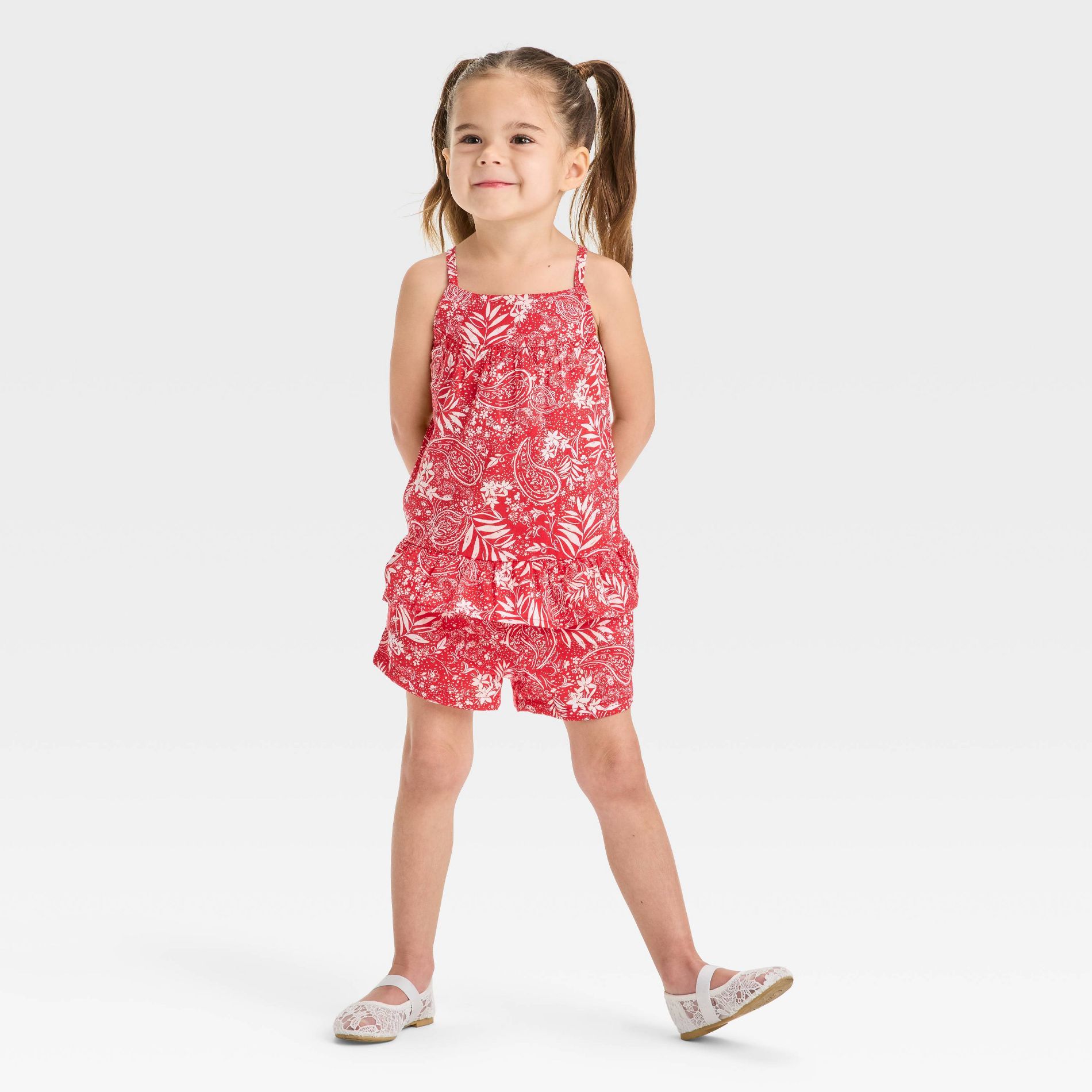 OshKosh B'gosh Toddler Girls' Sleeveless Paisley Woven Top and Shorts Set - Red 5T
