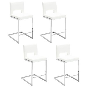 26" H Bar Stools Set of 4 - Modern PU Leather Barstools with Hollow Back, Upholstered Armless Kitchen Island Stools, White with Chrome Metal Frame - 1 of 4
