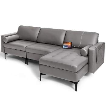 Costway Modular Extra-Large 4 Seat Sectional Sofa with Reversible Chaise & 2 USB  Ports