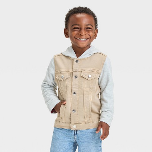 Toddler Boys Hooded Denim Button Front Jacket Cat Jack Beige Target