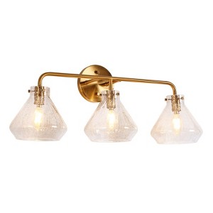 LNC Digipurve 23.6-in 3-Lights Polished Gold  Jar Modern/Contemporary Bathroom Vanity Lights ,Crackle Glass Shade - 1 of 4