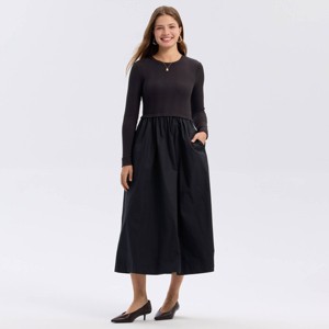 Women's Long Sleeve Woven Knit Midi Sweater Dress - A New Day™ - 1 of 3