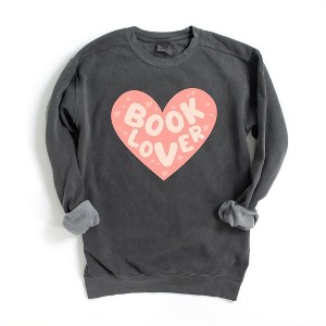 Simply Sage Market Women's Garment Dyed Graphic Sweatshirt Book Lover Heart - 1 of 2
