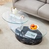Oval Coffee Table with Double Layer Design, Glass Cocktail Table Accent Table Sofa Side Table Center Table, Marble / Wood Grain - ModernLuxe - 2 of 4