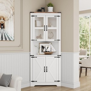 67" Tall Corner Storage Cabinet, Farmhouse Corner Hutch Display Cabinet with Glass Doors, Wooden Storage Organizer - 1 of 4