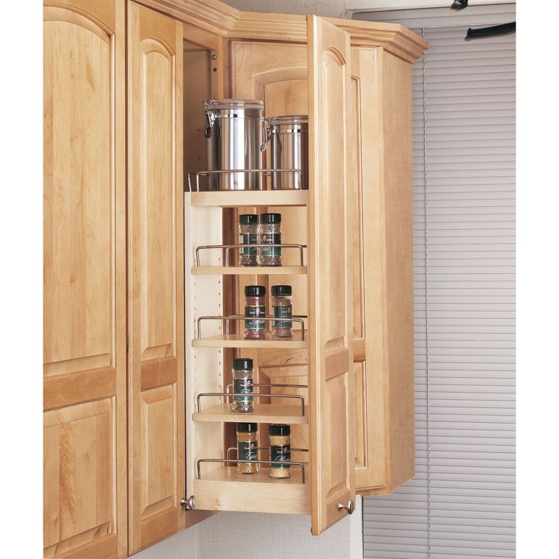 Rev-A-Shelf 448-WC-8C Wall Cabinet Pull Out Kitchen Storage Organizer with 3 Adjustable Wood Shelves and Chrome Rails, 3 of 8