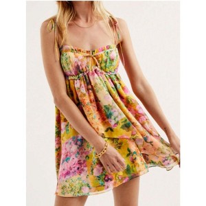 Nmoder  Womens Floral Mini Dress Spaghetti Strap Sleeveless Tie Back Ruffle Sundress Summer Tiered A-Line Midi Dress - 1 of 4