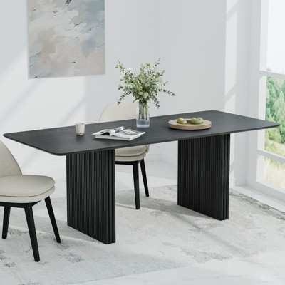 PexFix 79" x 33.5" Solid Wood Dining Table Modern Kitchen Table for 6-8 Farmhouse Style with Solid Wave Legs for Living Room Kitchen Home Office Black