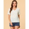 Allegra K Women's Button V Neck Full Placket Short Sleeve Floral Top - 2 of 4