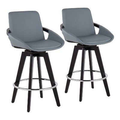 Set of 2 Cosmo PU Leather/Metal/Wood Counter Height Barstools Black - LumiSource