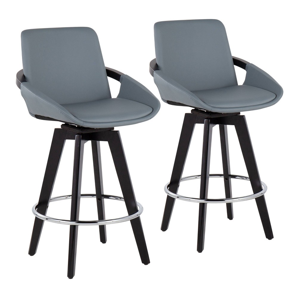 Photos - Chair Set of 2 Cosmo PU Leather/Metal/Wood Counter Height Barstools Black/Chrome