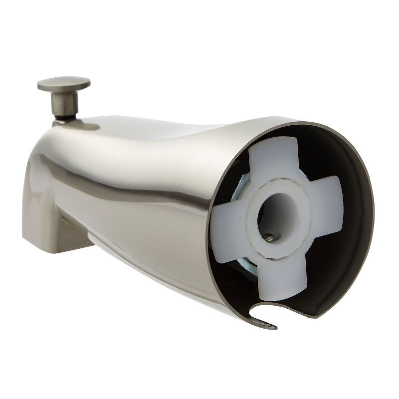 Built Industrial Brushed Nickel Bathtub Spout with Diverter, Tub Faucet with Slip-Fit Connection, 2.5 x 5 In, 3 of 6