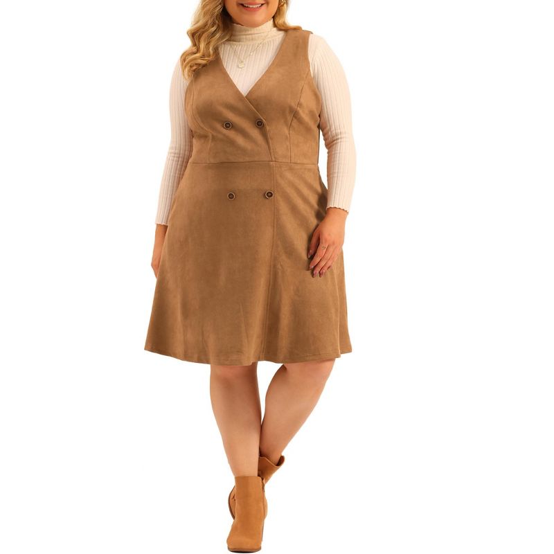 Agnes Orinda Women's Plus Size Overall Button Casual Faux Suede Dress, 2 of 6