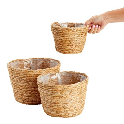 Juvale 3-Piece Natural Seagrass Woven Planter Set with Plastic Lining