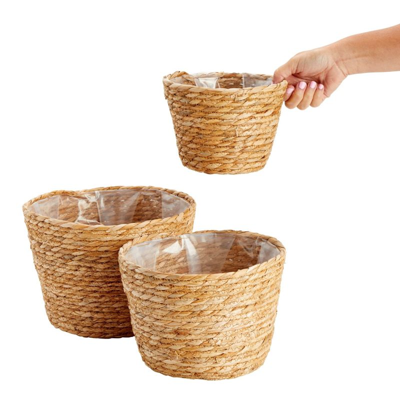 Juvale 3 Piece Seagrass Planter Pots Set with Plastic Lining, 3 Woven Baskets for Indoor & Outdoor Plants, 3 Sizes, 5 of 9