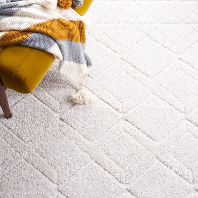 Ivory Square Hand-Knotted Wool Moroccan Rug