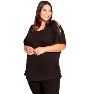 Avenue Women's Plus Size Crochet Cut Out Top - 1 of 4