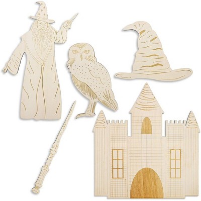 Genie Crafts 5-Pack Unfinished Wood Magical Wizard Cutouts for DIY Crafts and Painting, 5 Designs