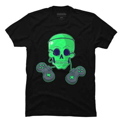 Men's Design By Humans Halloween Skeleton Skull Crossbones Video Gamer By TaiHan T-Shirt