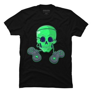 Men's Design By Humans Halloween Skeleton Skull Crossbones Video Gamer By TaiHan T-Shirt - 1 of 4
