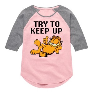Girls' - Garfield - Try To Keep Up Shirt Tail Raglan Graphic T-shirt - 1 of 4