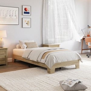 Wood Platform Bed Frame - No Box Spring Needed, 10.24" Storage Clearance, Wooden Slats, Pine/Sandalwood/Walnut Finish, Easy Assembly - 1 of 4
