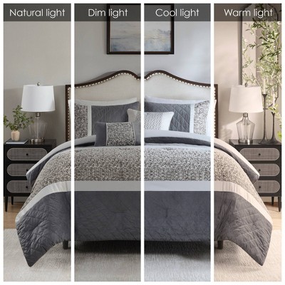 Gray King Microfiber Jacquard 7-Piece Bedspread Set