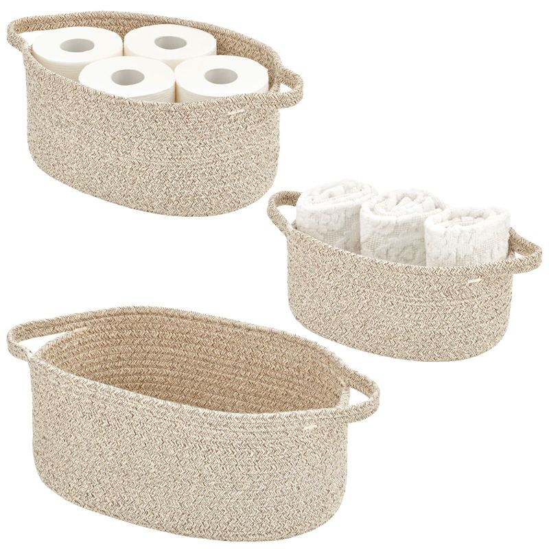 mDesign Casual Woven Cotton Rope Bathroom Basket with Handles, Set of 3, 1 of 9