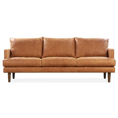 Poly & Bark 88" Girona Sofa Cognac Tan: Italian Leather, Feather Down Cushions, Walnut Legs