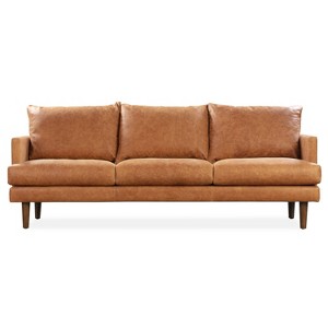 Poly & Bark 88" Girona Sofa Cognac Tan: Italian Leather, Feather Down Cushions, Walnut Legs - 1 of 4