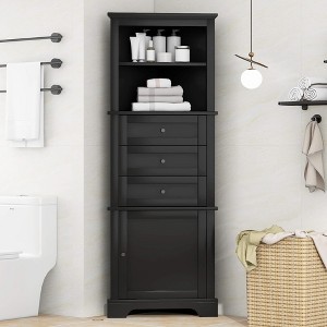 ORRD Black Triangle Tall Cabinet with 3 Drawers & Adjustable Shelves, Freestanding Storage for Bathroom, Kitchen, or Living Room, Painted MDF - 1 of 4