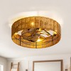 Airsurfer 19" Low Profile Black LED Flush Mount Ceiling Fan with Brown Blades and Remote, Enclosed Cage Design - 3 of 4