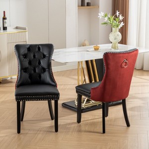 Okak Modern Dining Chairs Set of 2, Comfy Faux Leather Chairs with High-end Tufted, Kitchen Chairs with Solid Wood Legs Nailhead Trim - 1 of 4
