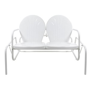 Northlight 48.25" Outdoor Retro 2-Person Metal Tulip Double Glider Patio Chair, White - 1 of 4