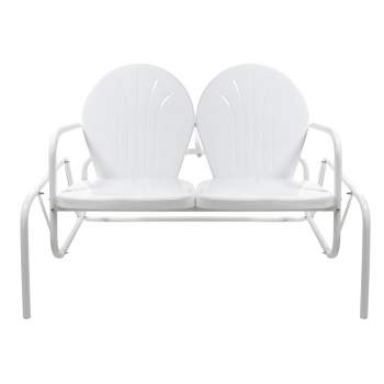 Northlight 48.25" Outdoor Retro 2-Person Metal Tulip Double Glider Patio Chair, White