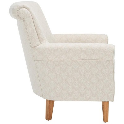 Hazina Beige Flower Pattern Club Chair with Wood Legs