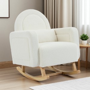 Oversized Teddy Velvet Accent Rocking Chair with Curved Back and Pillow - 1 of 4