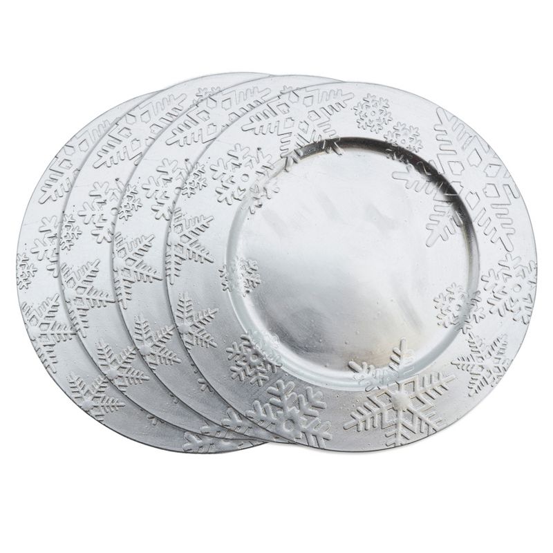 Saro Lifestyle Snowflake Design Christmas Holiday Decorative Charger Plate - set of 4 pcs, 1 of 4