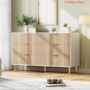 Entryway 6 Drawer Dresser, Modern 6 Drawer Dresser for Bedroom with Gold Handle and Large Drawer, Wood Double Chest of Drawers and Storage Organizer - 1 of 4